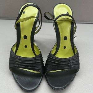 Women’s Bronx Erin Black Open-Toe Strappy Heels with Lime Insole Size 39 (US 9)